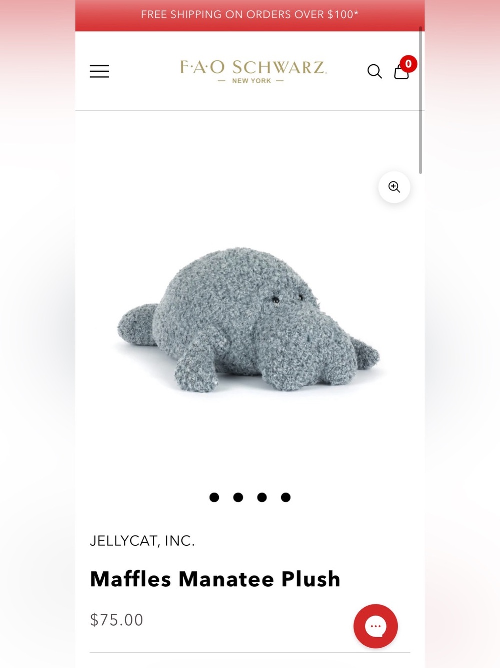 NWT Jellycat Maffles Manatee Plush - Gray